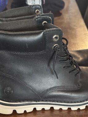 Timberland Black Leather Women's Ankle Boots with White Outsole